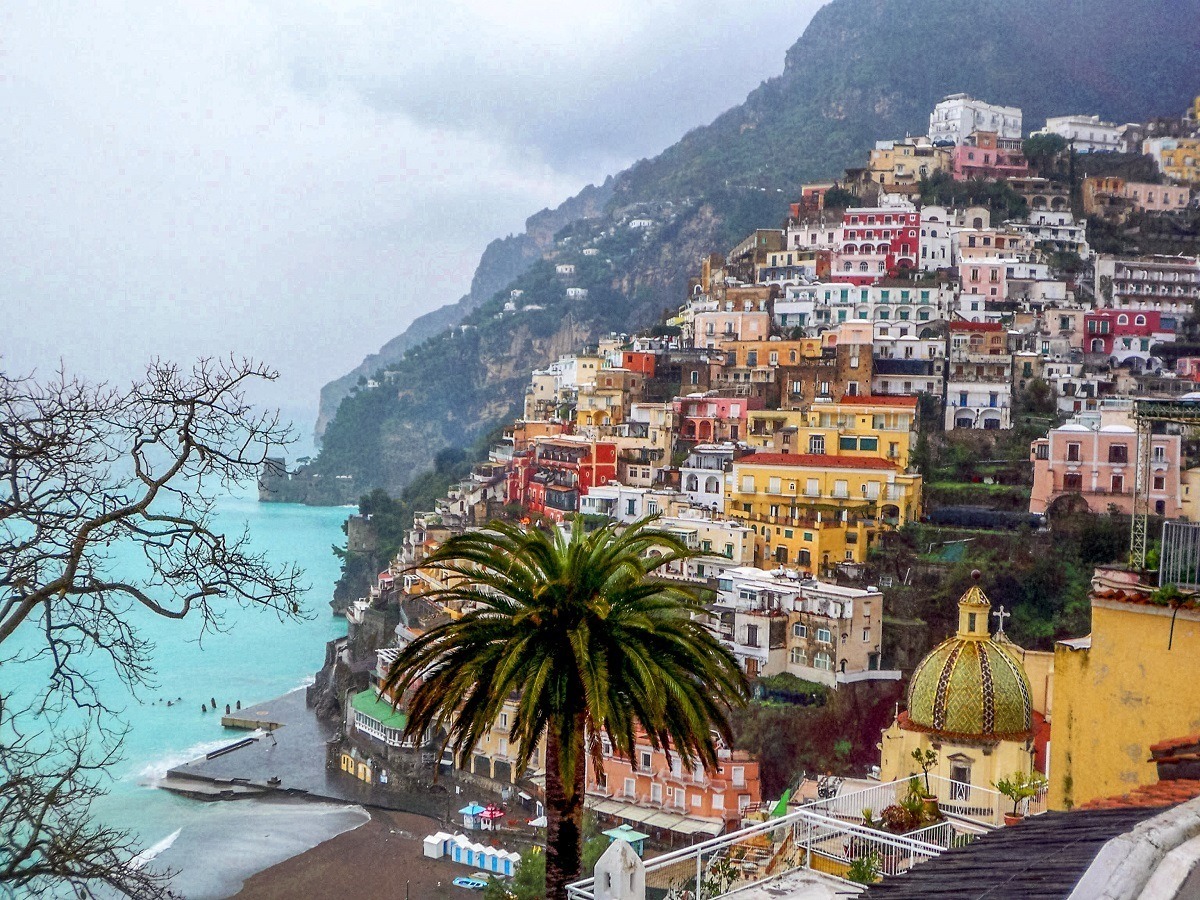 The town of Positano on the Amalfi Coast...complete with a palm tree.