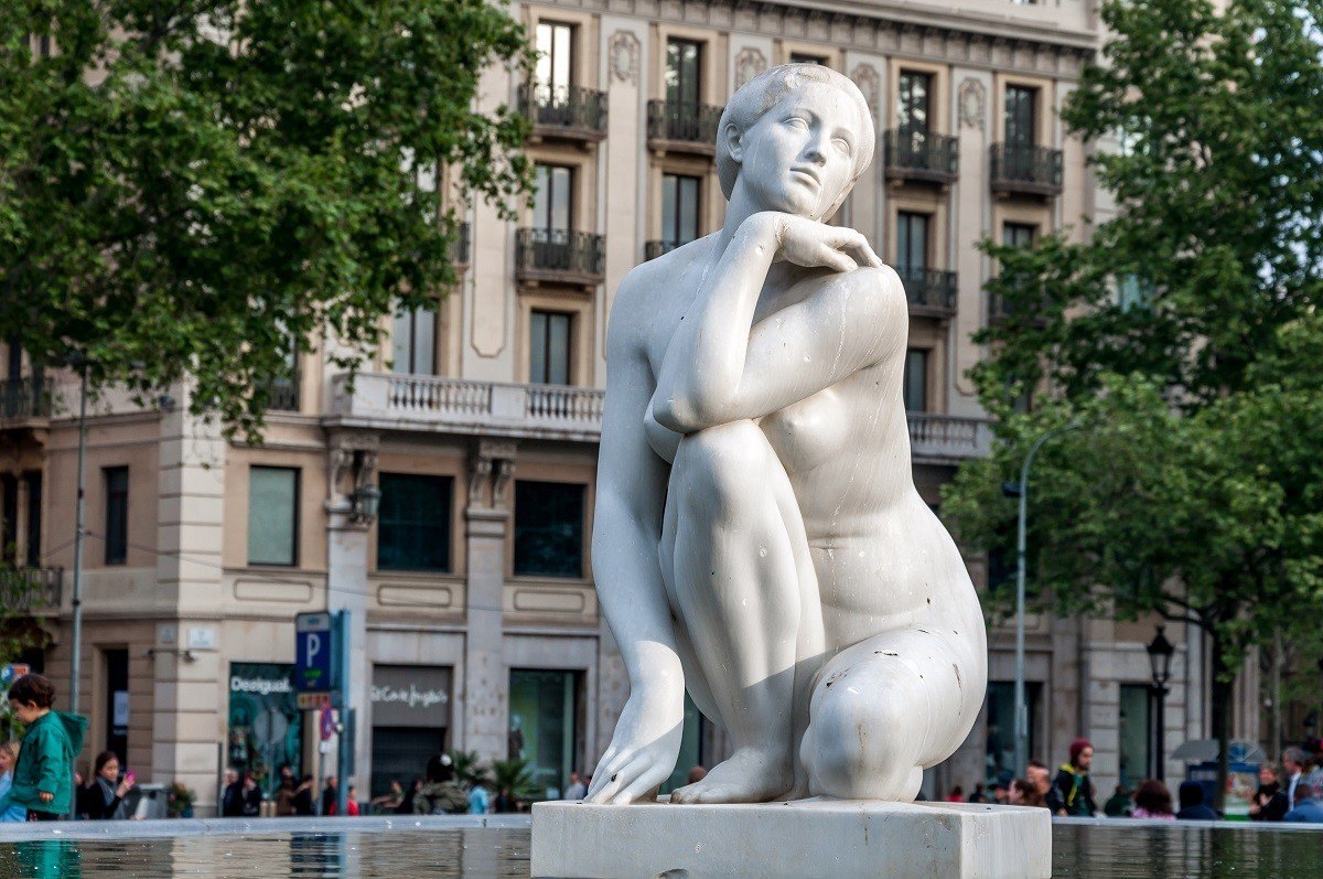 Statue in a fountain near La Rambla in Barcelona, Spain