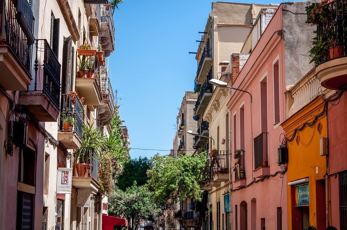 Exploring the streets of the Gracia neighborhood on a Barcelona food tour