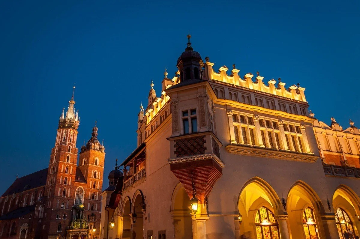 Krakow's Main Market Square and the Cloth Market at night