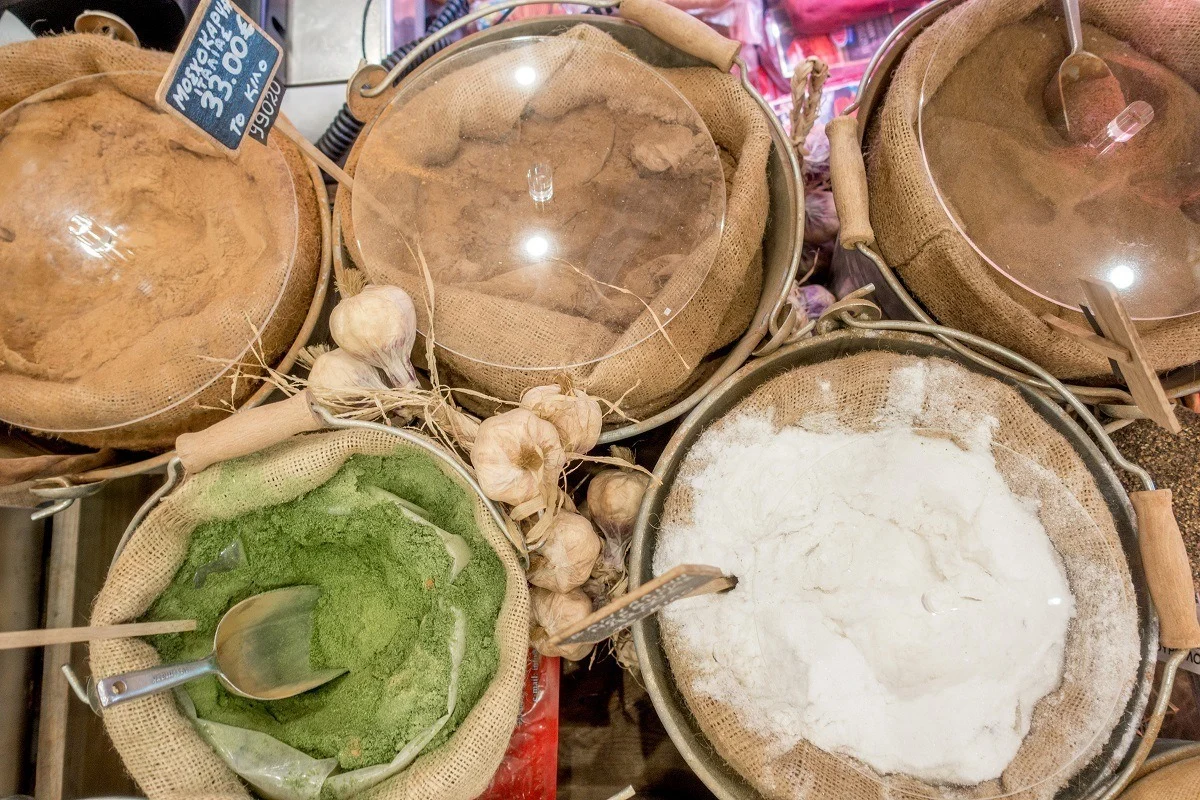 Baskets of spices in Greece